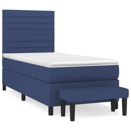 vidaXL Κρεβάτι Boxspring με Στρώμα Μπλε 90x190 εκ.Υφασμάτινο