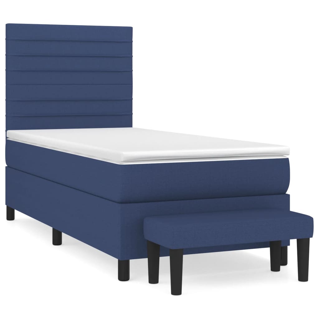 vidaXL Κρεβάτι Boxspring με Στρώμα Μπλε 90x200 εκ.Υφασμάτινο