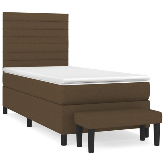 vidaXL Κρεβάτι Boxspring με Στρώμα Σκούρο Καφέ 100x200 εκ. Υφασμάτινο