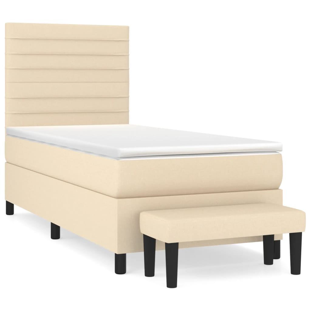 vidaXL Κρεβάτι Boxspring με Στρώμα Κρεμ 100 x 200 εκ. Υφασμάτινο