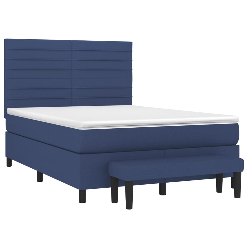 vidaXL Κρεβάτι Boxspring με Στρώμα Μπλε 140x190 εκ. Υφασμάτινο