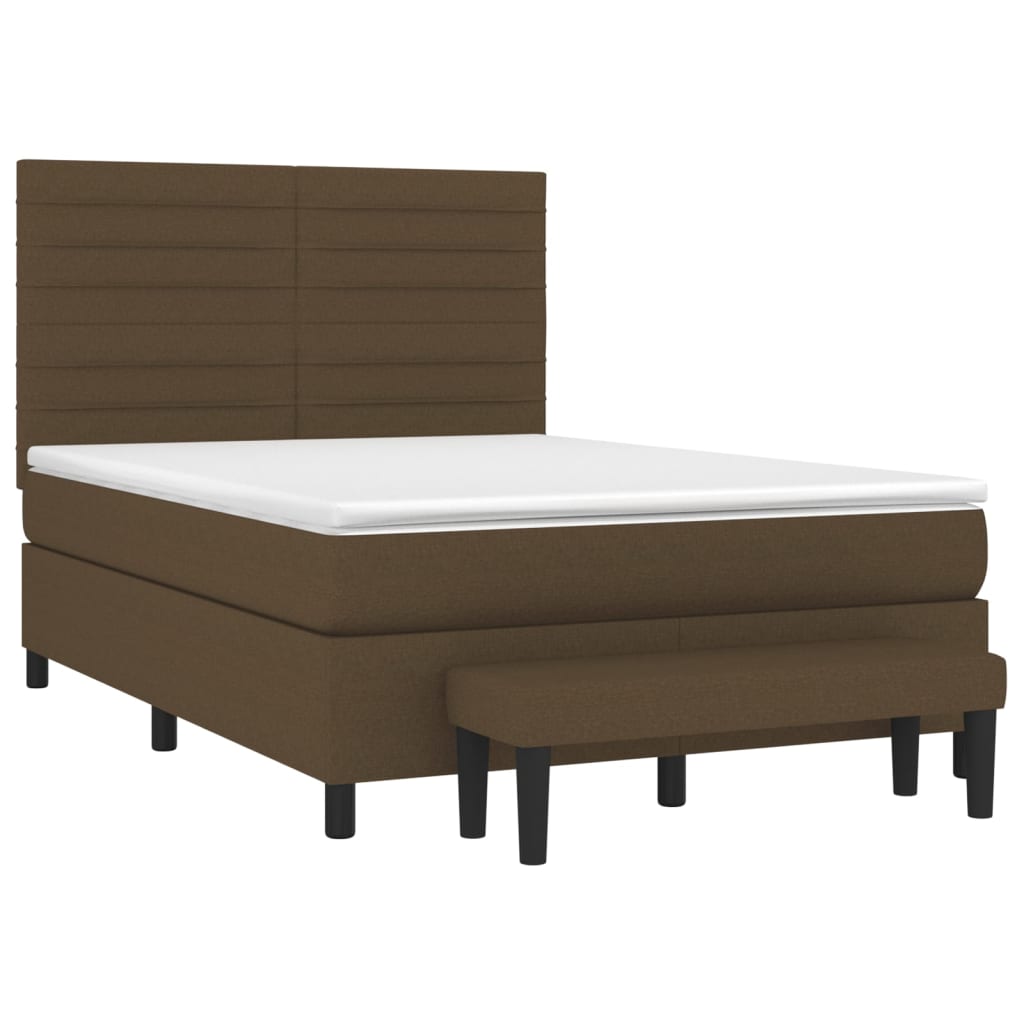 vidaXL Κρεβάτι Boxspring με Στρώμα Σκούρο Καφέ 140x200 εκ Υφασμάτινο