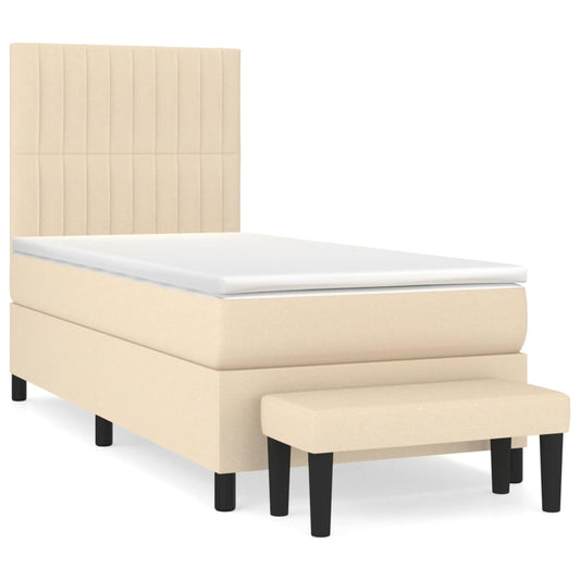vidaXL Κρεβάτι Boxspring με Στρώμα Κρεμ 90x200 εκ.Υφασμάτινο