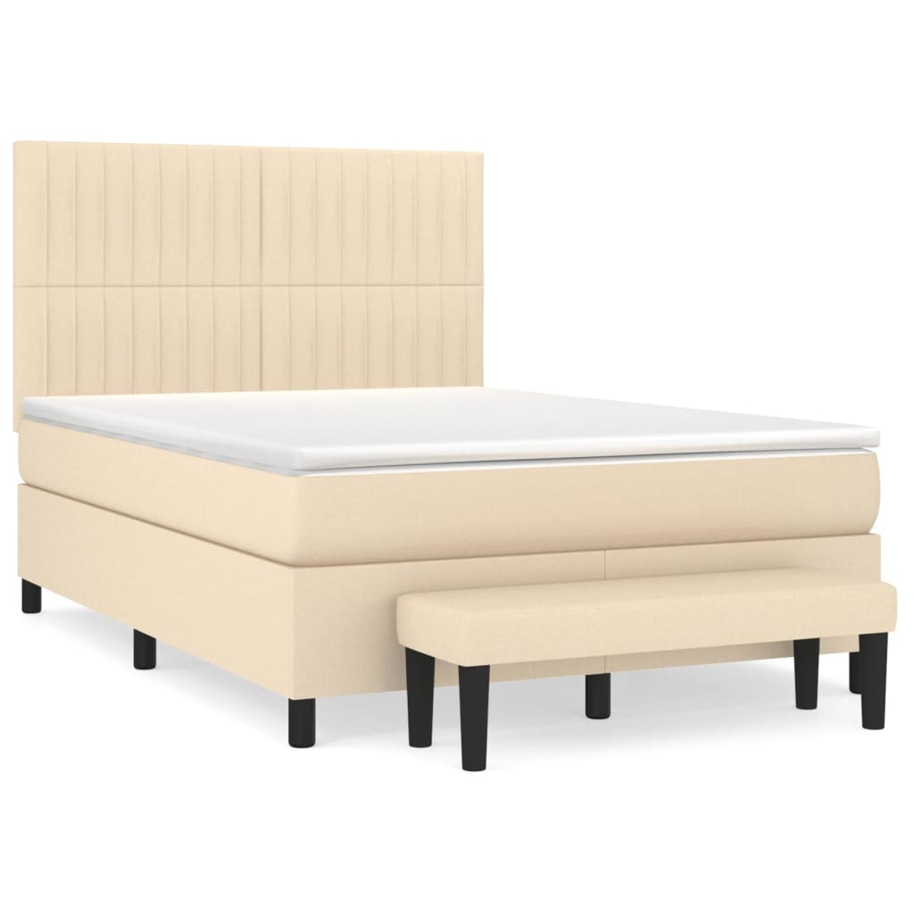 vidaXL Κρεβάτι Boxspring με Στρώμα Κρεμ 140x190 εκ. Υφασμάτινο
