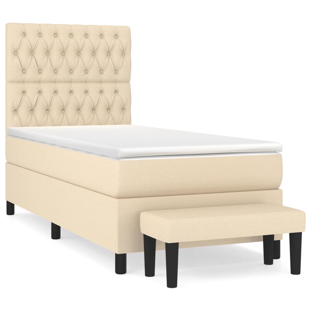 vidaXL Κρεβάτι Boxspring με Στρώμα Κρεμ 90x190 εκ.Υφασμάτινο