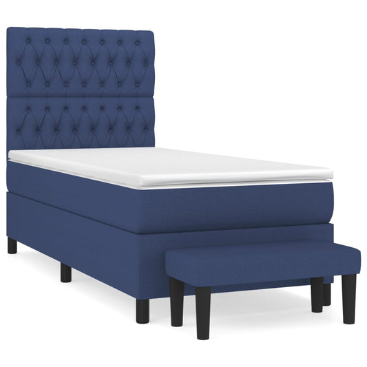 vidaXL Κρεβάτι Boxspring με Στρώμα Μπλε 90x190 εκ.Υφασμάτινο