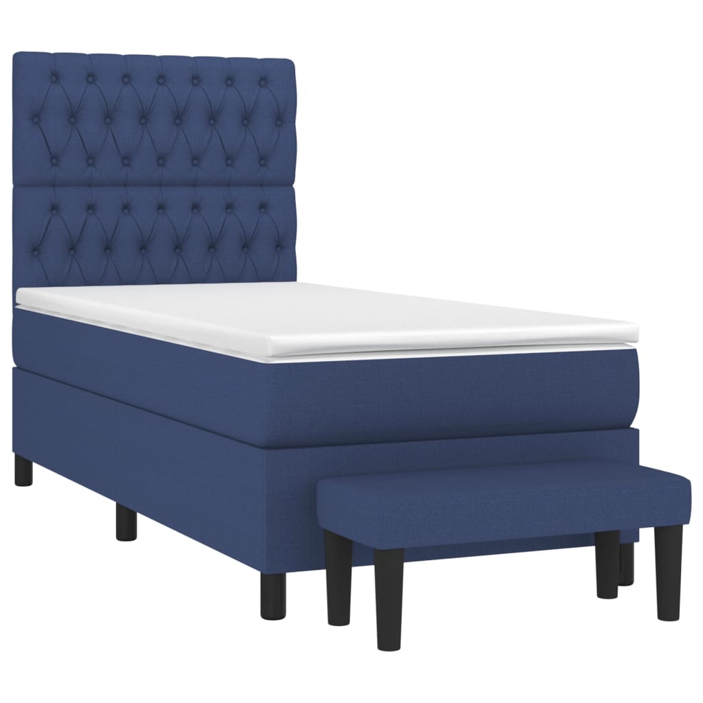 vidaXL Κρεβάτι Boxspring με Στρώμα Μπλε 90x190 εκ.Υφασμάτινο