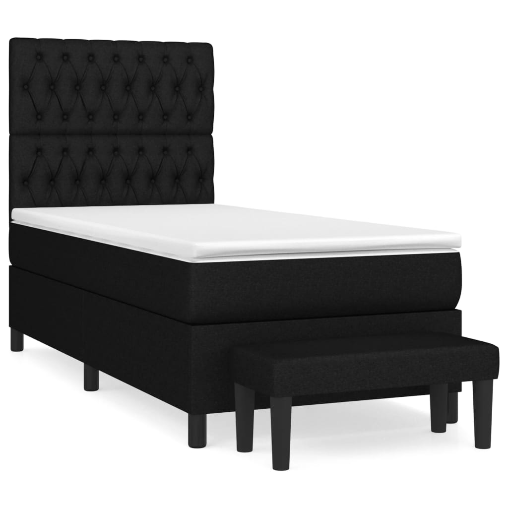 vidaXL Κρεβάτι Boxspring με Στρώμα Μαύρο 90x200 εκ. Υφασμάτινο