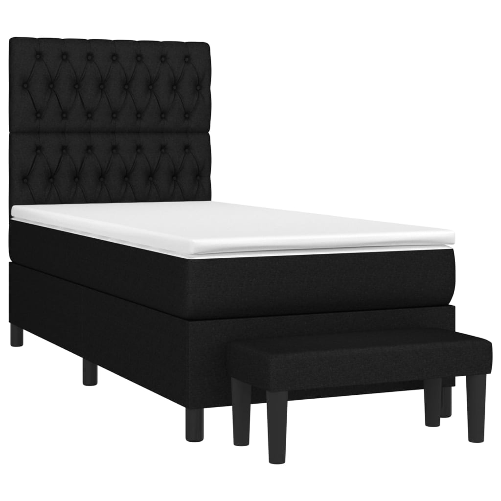 vidaXL Κρεβάτι Boxspring με Στρώμα Μαύρο 90x200 εκ. Υφασμάτινο