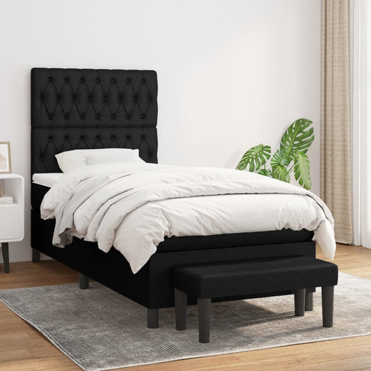 vidaXL Κρεβάτι Boxspring με Στρώμα Μαύρο 90x200 εκ. Υφασμάτινο