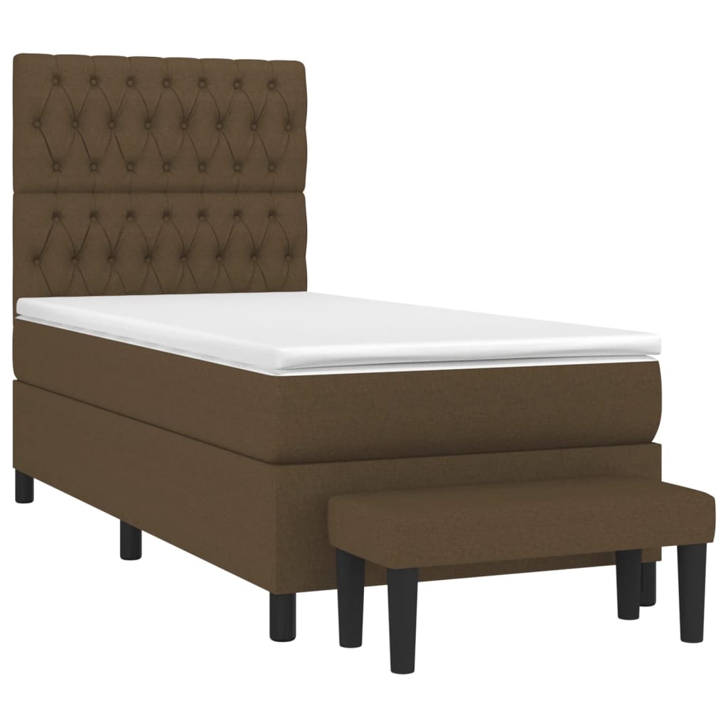 vidaXL Κρεβάτι Boxspring με Στρώμα Σκούρο Καφέ 90x200 εκ. Υφασμάτινο