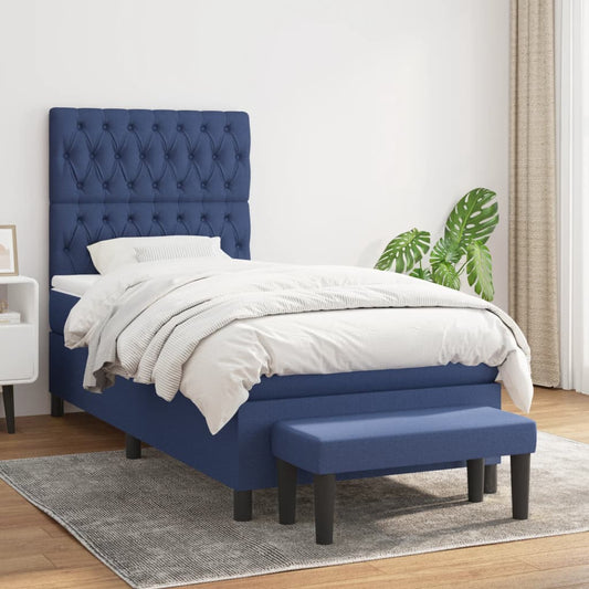 vidaXL Κρεβάτι Boxspring με Στρώμα Μπλε 90x200 εκ.Υφασμάτινο