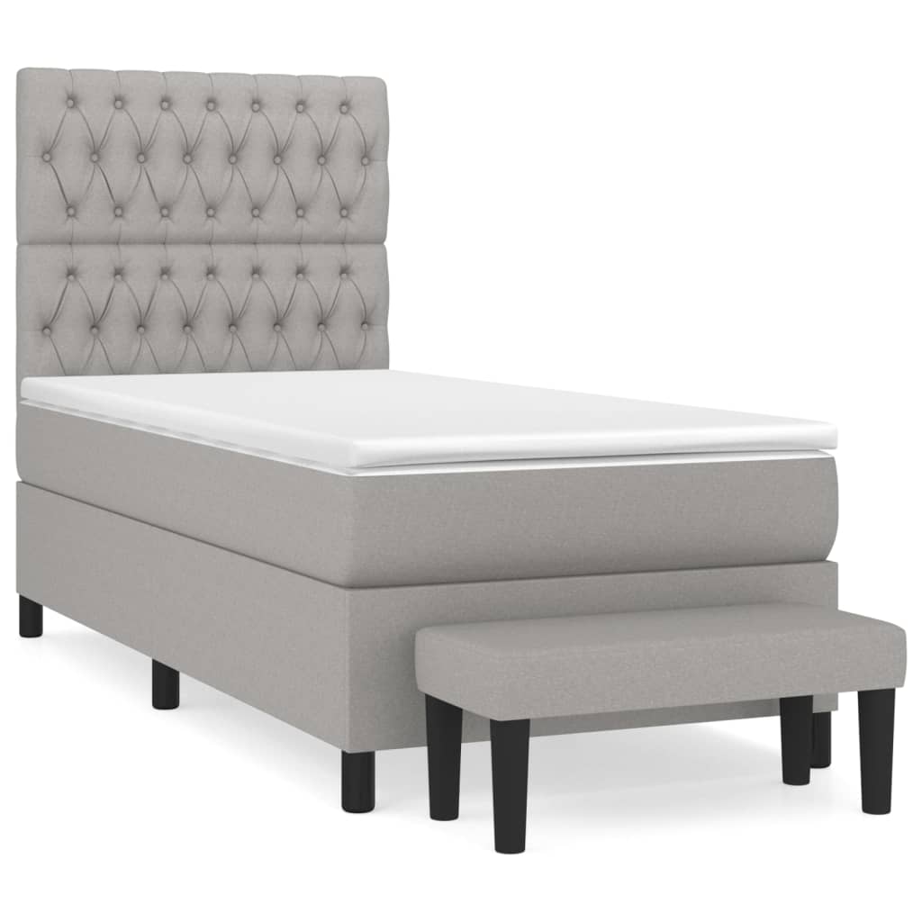 vidaXL Κρεβάτι Boxspring με Στρώμα Ανοιχτό Γκρι 100x200 εκ. Υφασμάτινο