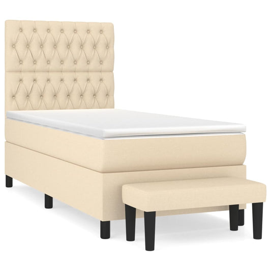 vidaXL Κρεβάτι Boxspring με Στρώμα Κρεμ 100 x 200 εκ. Υφασμάτινο
