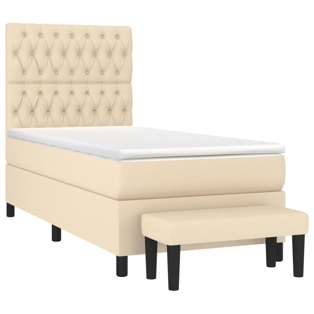 vidaXL Κρεβάτι Boxspring με Στρώμα Κρεμ 100 x 200 εκ. Υφασμάτινο