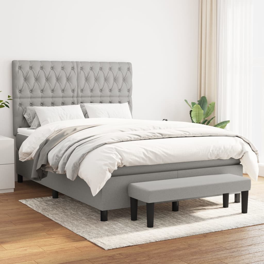 vidaXL Κρεβάτι Boxspring με Στρώμα Ανοιχτό Γκρι 140x190 εκ. Υφασμάτινο