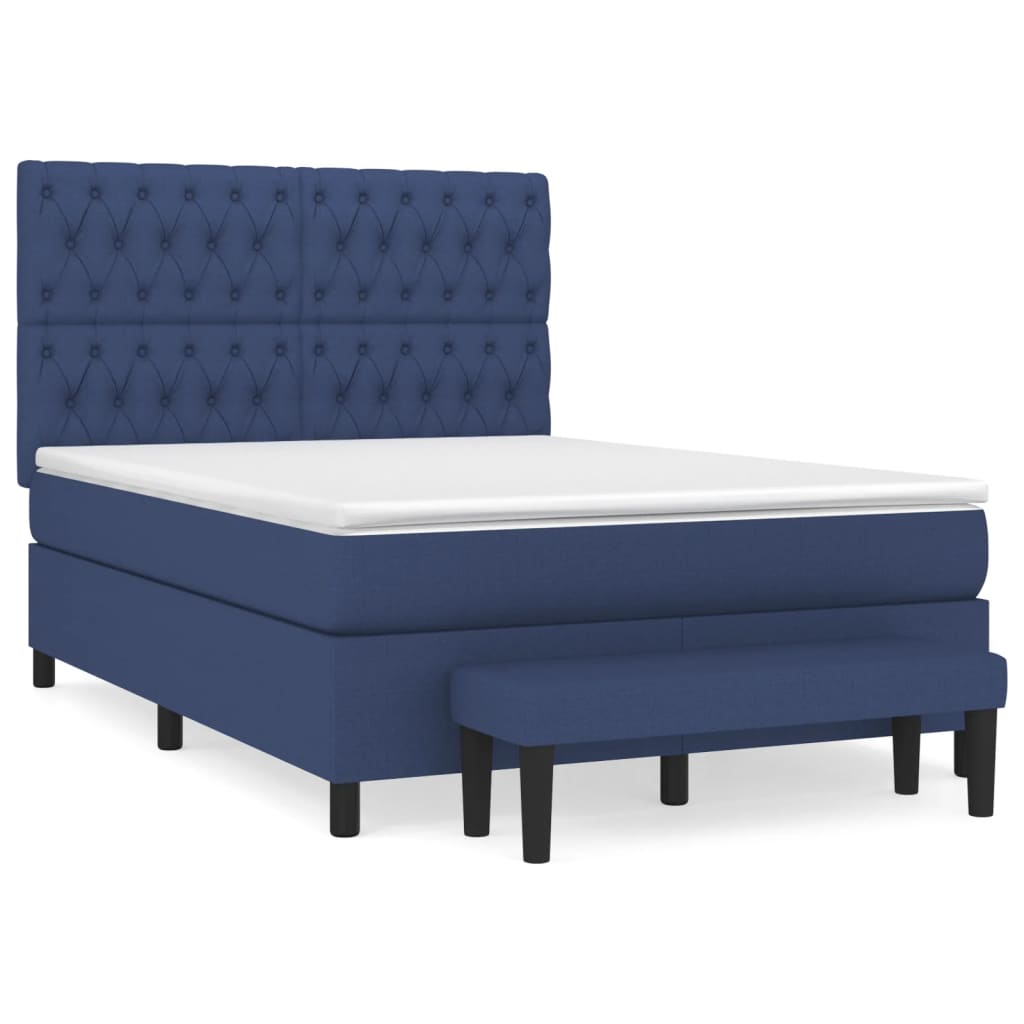 vidaXL Κρεβάτι Boxspring με Στρώμα Μπλε 140x190 εκ. Υφασμάτινο