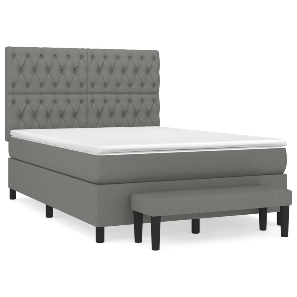 vidaXL Κρεβάτι Boxspring με Στρώμα Σκούρο Γκρι 140x200 εκ Υφασμάτινο