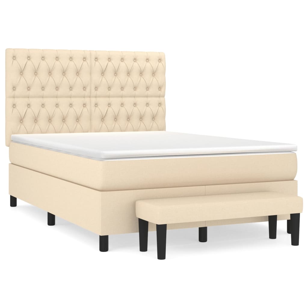 vidaXL Κρεβάτι Boxspring με Στρώμα Κρεμ 140x200 εκ. Υφασμάτινο