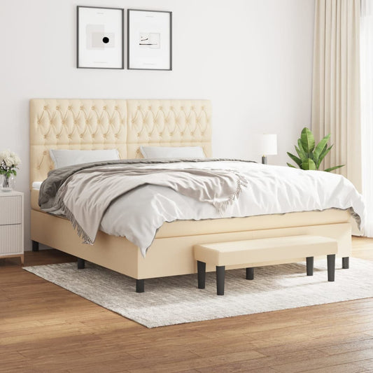 vidaXL Κρεβάτι Boxspring με Στρώμα Κρεμ 180x200 εκ. Υφασμάτινο