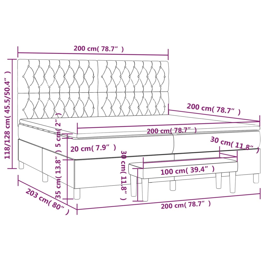 vidaXL Κρεβάτι Boxspring με Στρώμα Σκούρο Καφέ 200x200 εκ. Υφασμάτινο