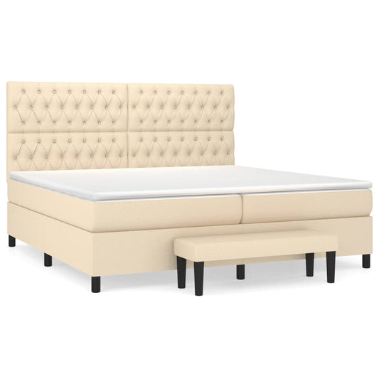 vidaXL Κρεβάτι Boxspring με Στρώμα Κρεμ 200x200 εκ. Υφασμάτινο