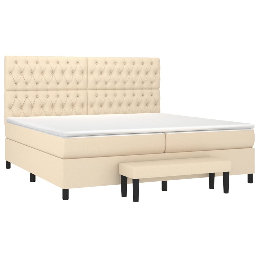 vidaXL Κρεβάτι Boxspring με Στρώμα Κρεμ 200x200 εκ. Υφασμάτινο