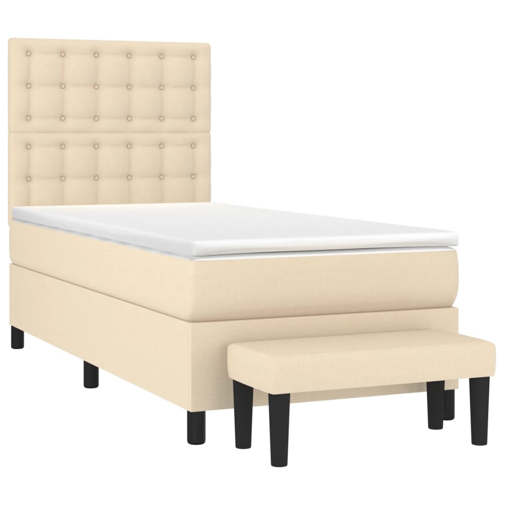 vidaXL Κρεβάτι Boxspring με Στρώμα Κρεμ 90x190 εκ.Υφασμάτινο