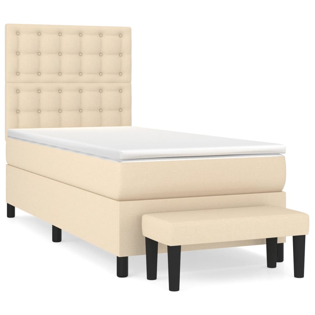 vidaXL Κρεβάτι Boxspring με Στρώμα Κρεμ 90x200 εκ.Υφασμάτινο