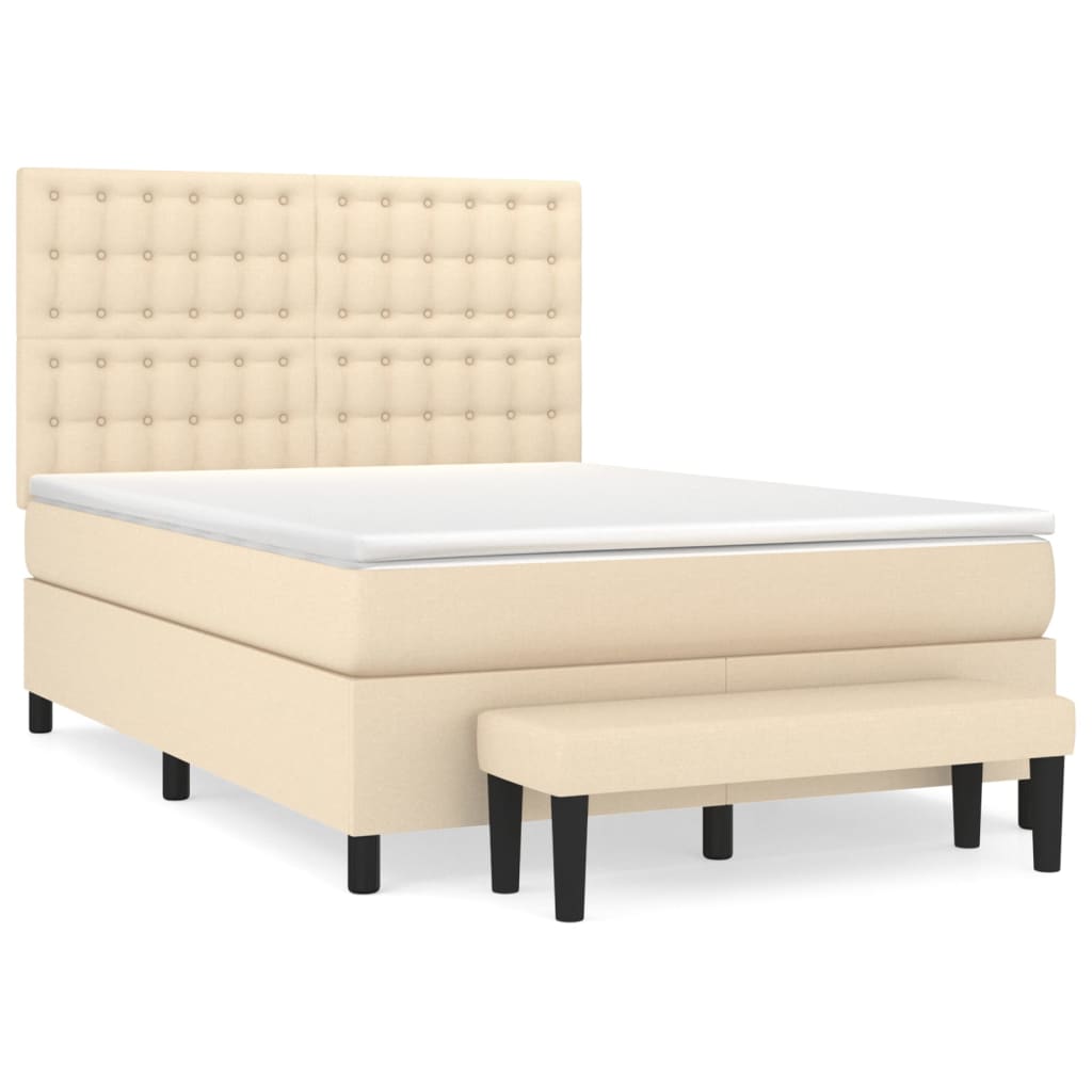 vidaXL Κρεβάτι Boxspring με Στρώμα Κρεμ 140x190 εκ. Υφασμάτινο