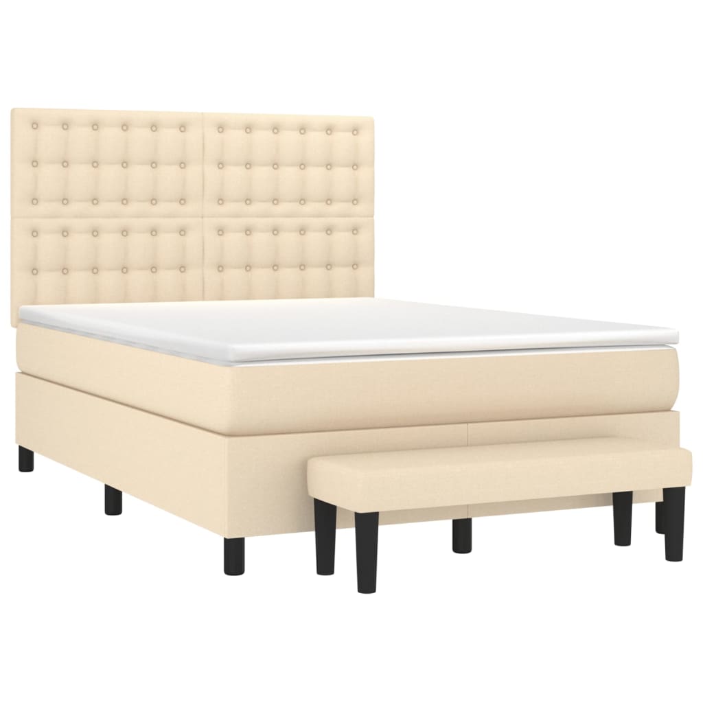 vidaXL Κρεβάτι Boxspring με Στρώμα Κρεμ 140x190 εκ. Υφασμάτινο