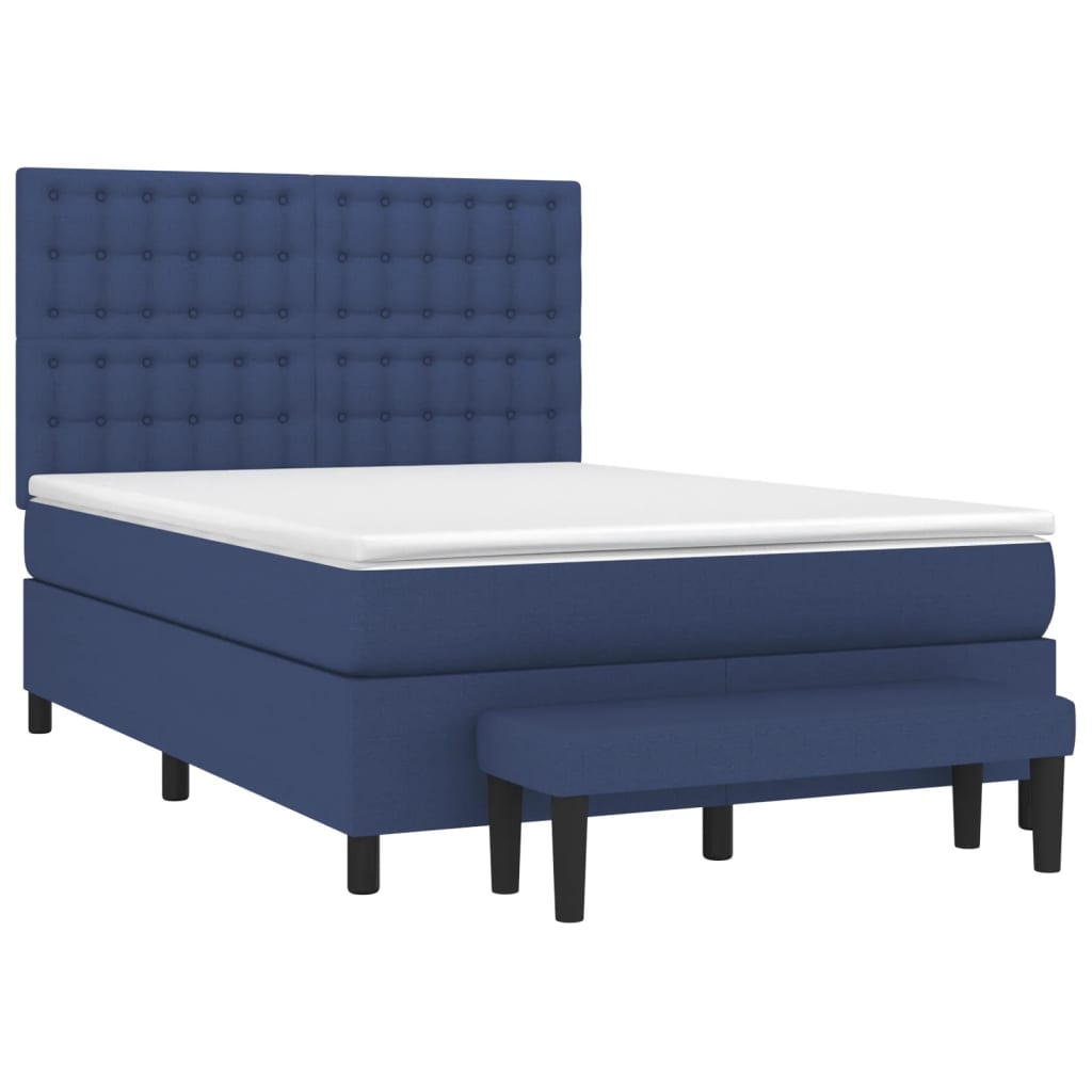 vidaXL Κρεβάτι Boxspring με Στρώμα Μπλε 140x190 εκ. Υφασμάτινο