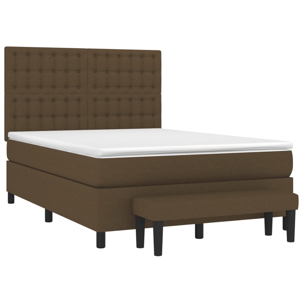 vidaXL Κρεβάτι Boxspring με Στρώμα Σκούρο Καφέ 140x200 εκ Υφασμάτινο