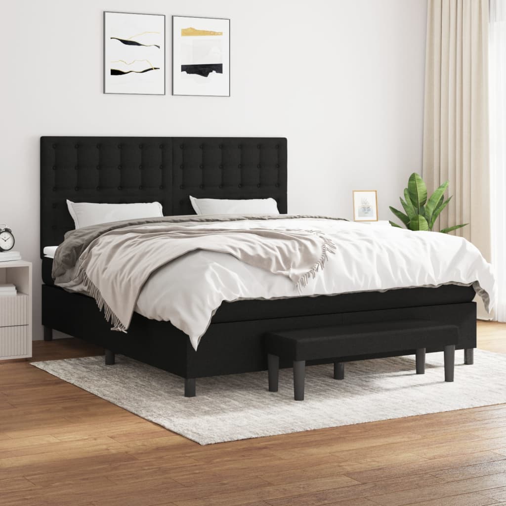 vidaXL Κρεβάτι Boxspring με Στρώμα Μαύρο 160x200 εκ. Υφασμάτινο