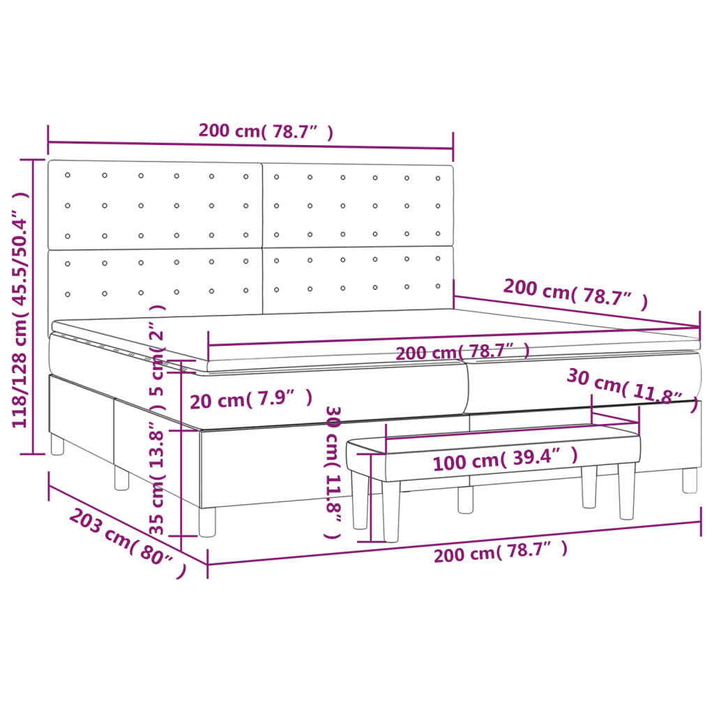 vidaXL Κρεβάτι Boxspring με Στρώμα Μαύρο 200x200 εκ. Υφασμάτινο