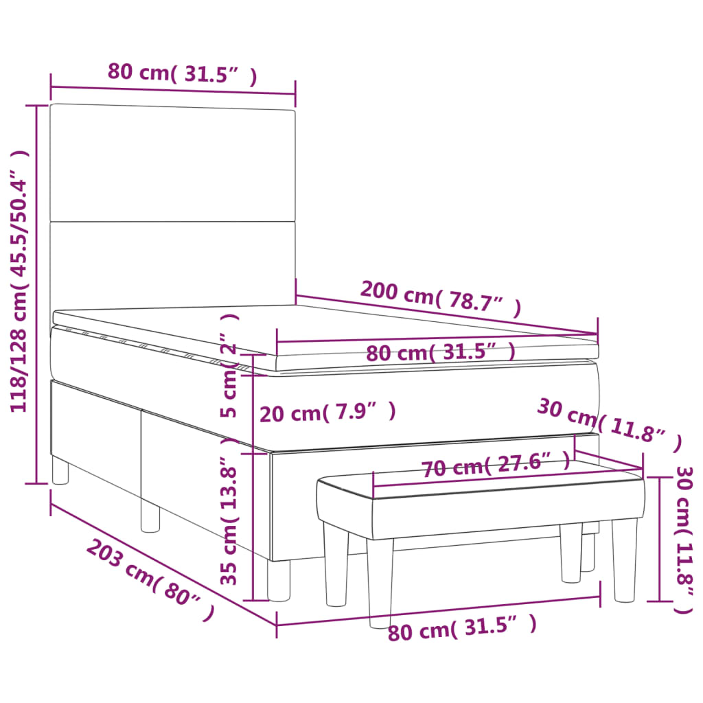 vidaXL Κρεβάτι Boxspring με Στρώμα Ανοιχτό Γκρι 80x200 εκ. Υφασμάτινο