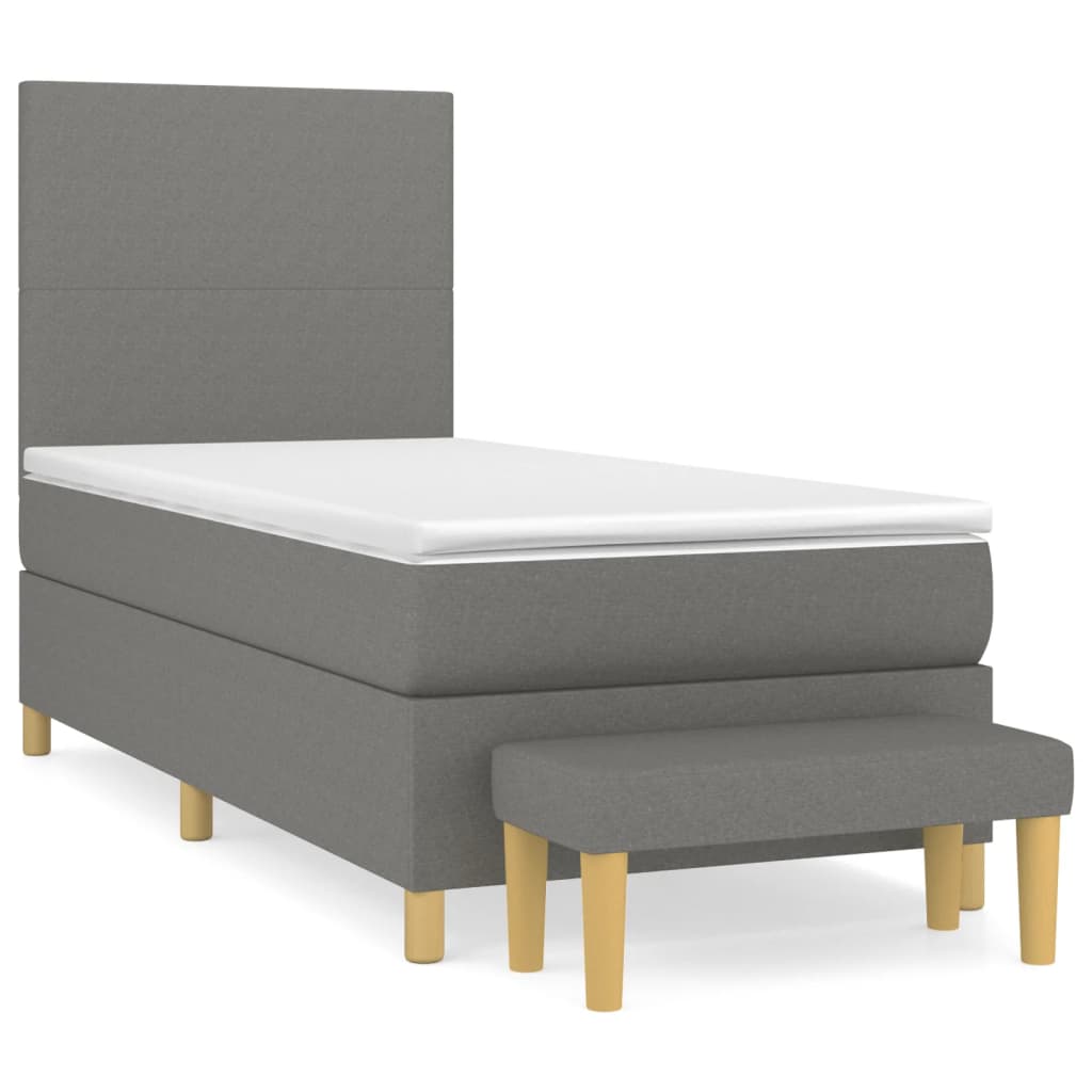vidaXL Κρεβάτι Boxspring με Στρώμα Σκούρο Γκρι 90x190 εκ. Υφασμάτινο