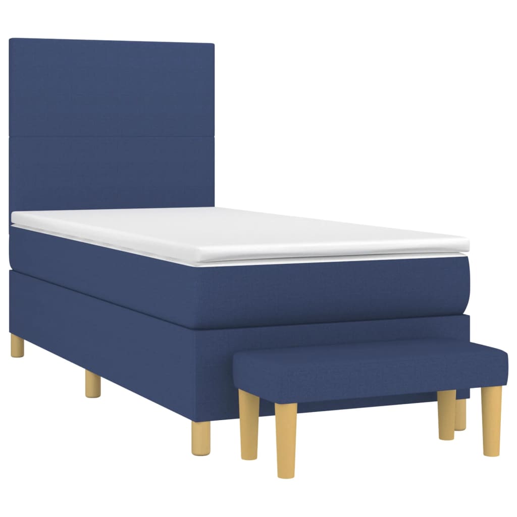 vidaXL Κρεβάτι Boxspring με Στρώμα Μπλε 90x190 εκ.Υφασμάτινο