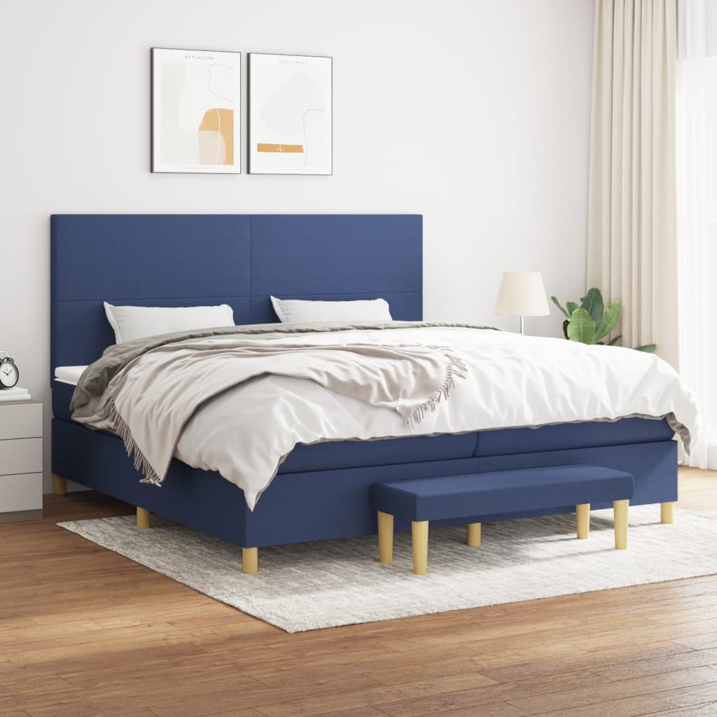 vidaXL Κρεβάτι Boxspring με Στρώμα Μπλε 200x200 εκ. Υφασμάτινο