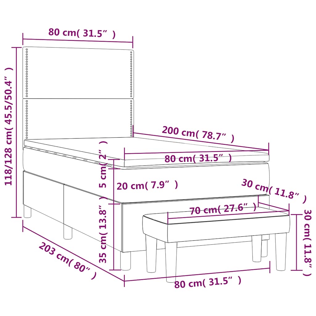 vidaXL Κρεβάτι Boxspring με Στρώμα Μαύρο 80 x 200 εκ. Υφασμάτινο