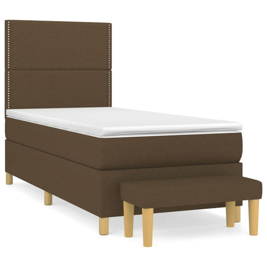 vidaXL Κρεβάτι Boxspring με Στρώμα Σκούρο Καφέ 90x190 εκ. Υφασμάτινο
