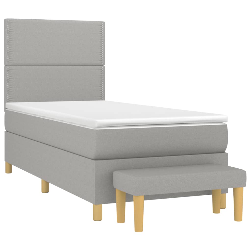 vidaXL Κρεβάτι Boxspring με Στρώμα Ανοιχτό Γκρι 90x200 εκ. Υφασμάτινο