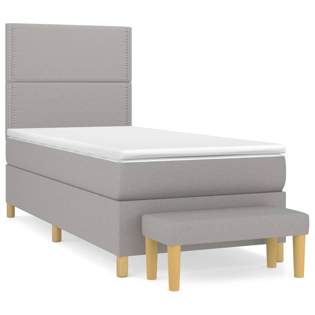 vidaXL Κρεβάτι Boxspring με Στρώμα Ανοιχτό Γκρι 100x200 εκ. Υφασμάτινο