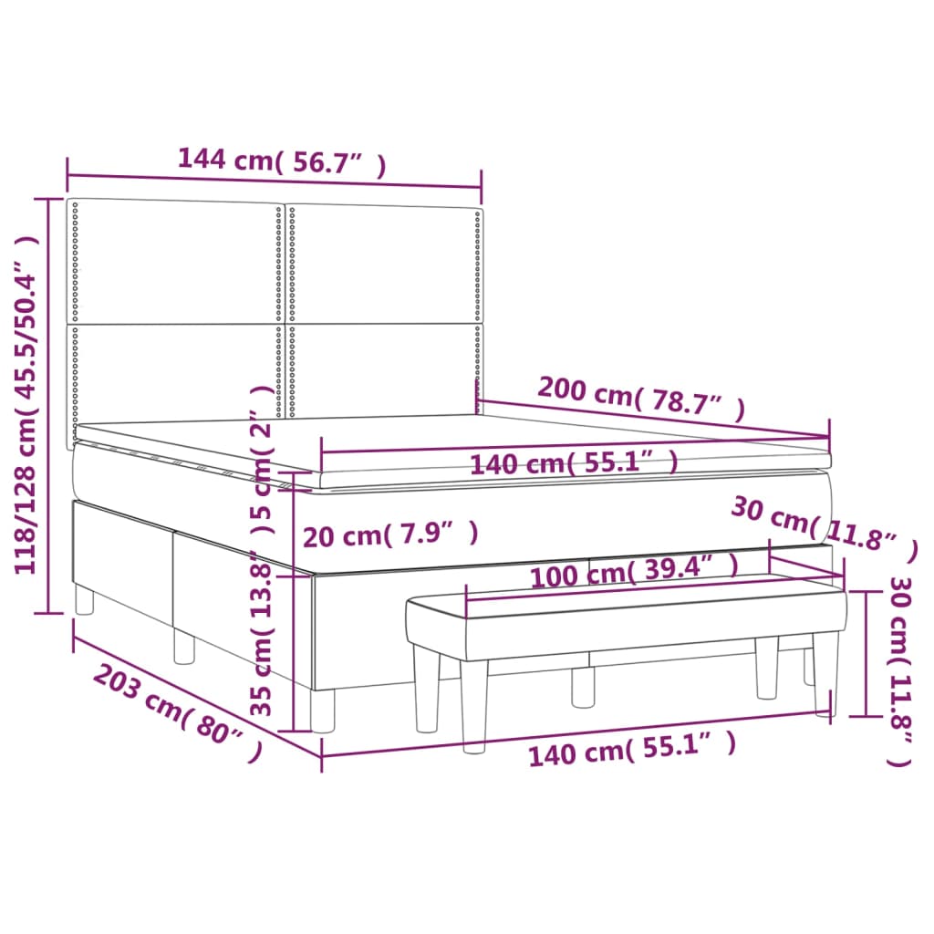 vidaXL Κρεβάτι Boxspring με Στρώμα Μαύρο 140x200 εκ. Υφασμάτινο