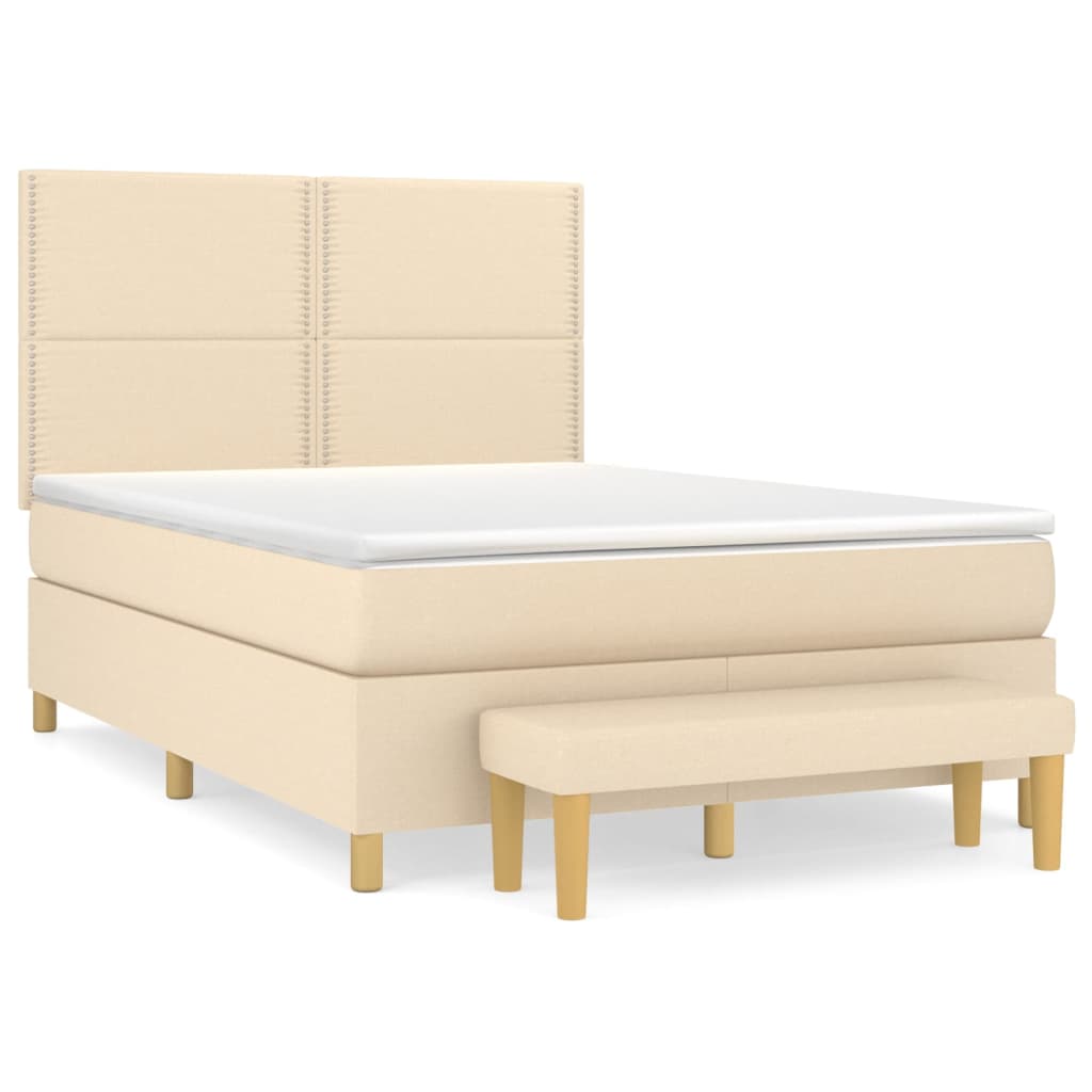 vidaXL Κρεβάτι Boxspring με Στρώμα Κρεμ 140x200 εκ. Υφασμάτινο