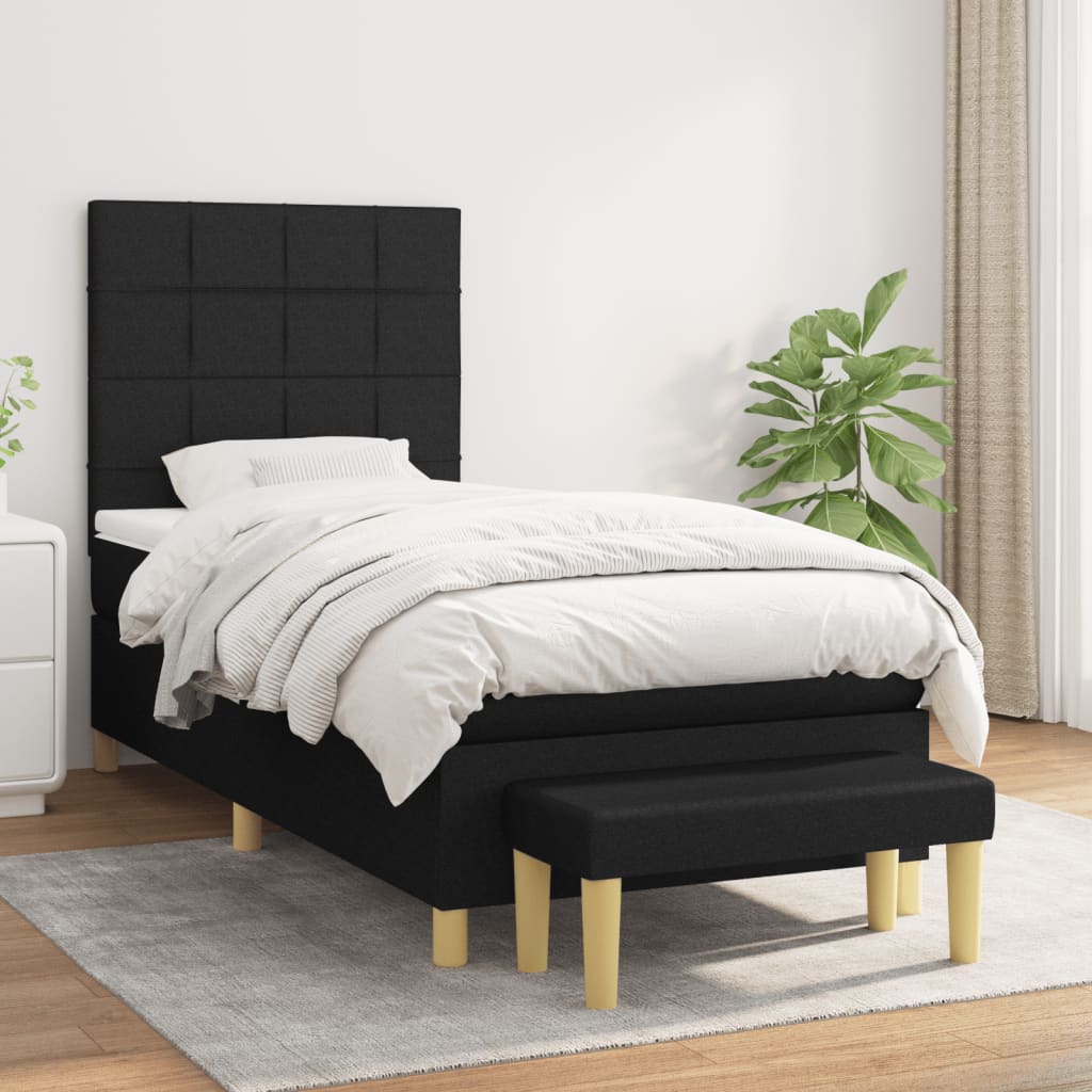 vidaXL Κρεβάτι Boxspring με Στρώμα Μαύρο 80 x 200 εκ. Υφασμάτινο