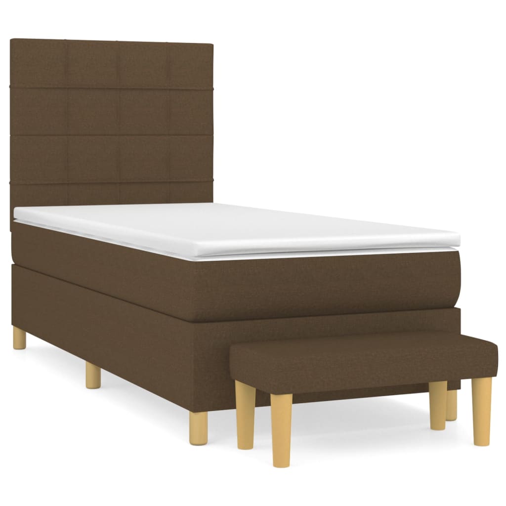 vidaXL Κρεβάτι Boxspring με Στρώμα Σκούρο Καφέ 90x190 εκ. Υφασμάτινο
