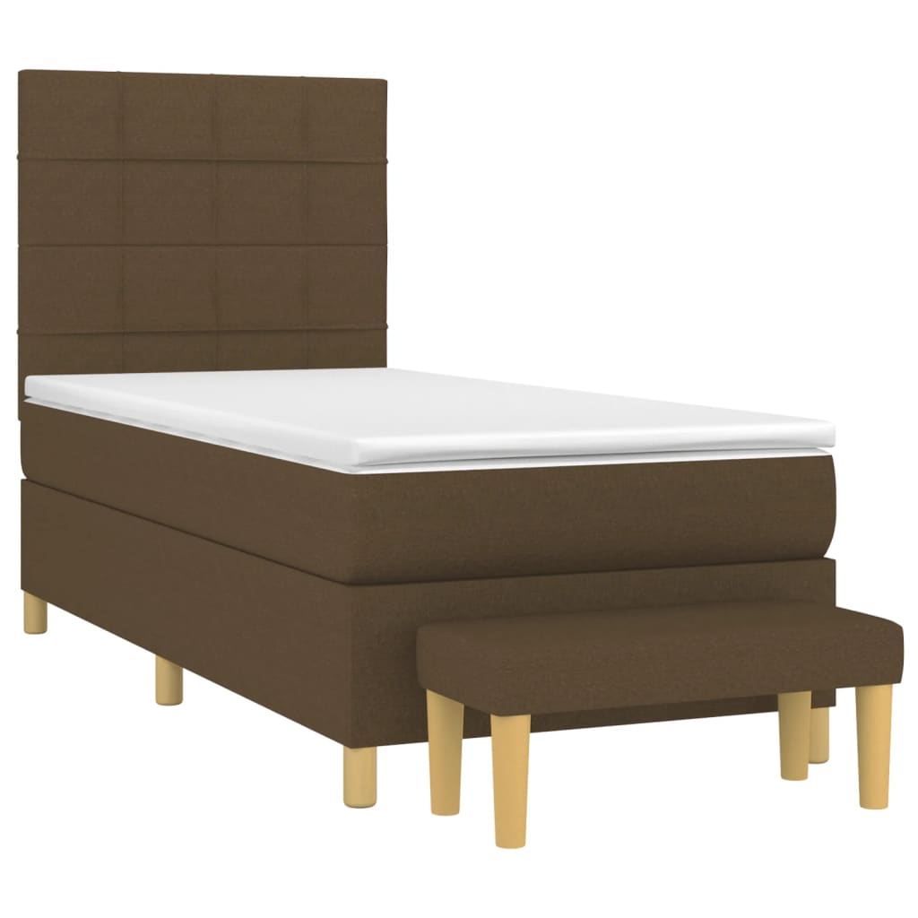 vidaXL Κρεβάτι Boxspring με Στρώμα Σκούρο Καφέ 90x190 εκ. Υφασμάτινο