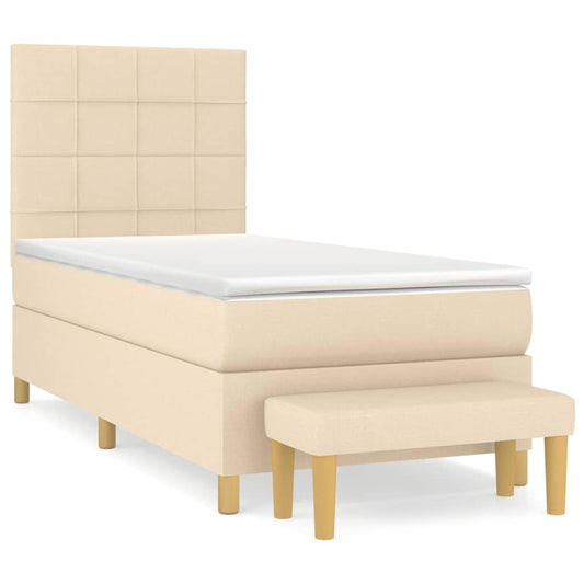 vidaXL Κρεβάτι Boxspring με Στρώμα Κρεμ 90x190 εκ.Υφασμάτινο