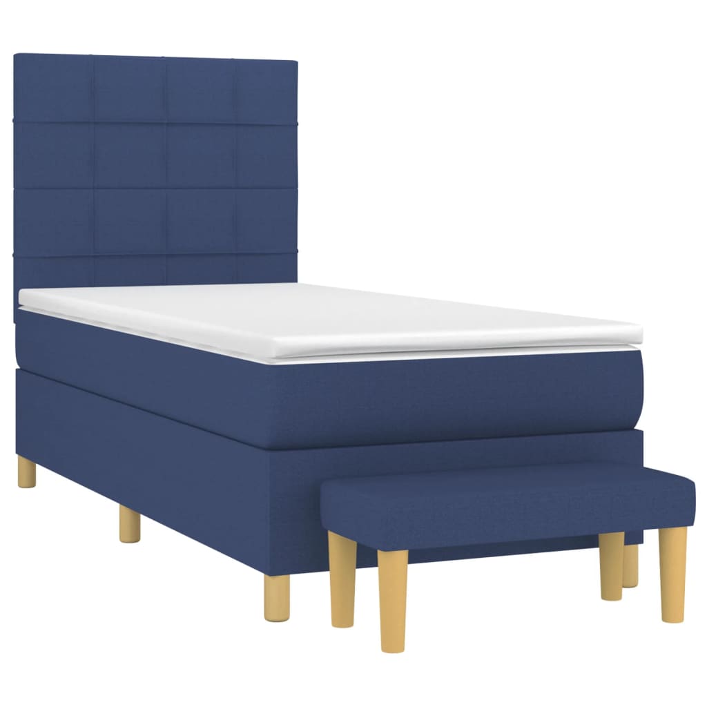 vidaXL Κρεβάτι Boxspring με Στρώμα Μπλε 90x190 εκ.Υφασμάτινο